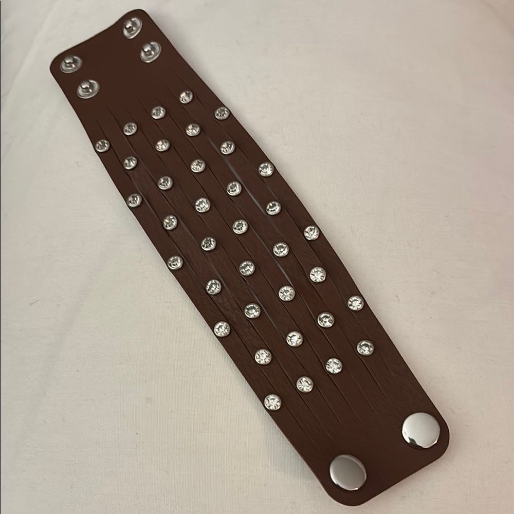 Brown Faux Leather Cuff Bracelet with Silver Accents